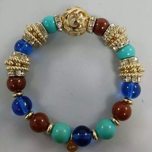 B6J COSTUME JEWELRY RHINESTONE BRACELET 7" MULTIPLE COLORED STONES